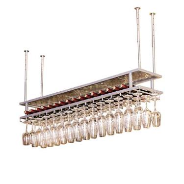 Imagem de Rack de vinho bar restaurante rack para copos de vinho rack de vidro de vinho prateleira de armazenamento de ferro dourado/sier taças suporte de garrafa de vinho dourado 120 × 30 cm