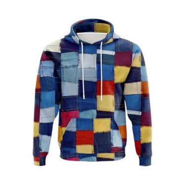 Imagem de Moletom Masculino Oversized Com Estampa Xadrez Y2K, Costura Simulada E