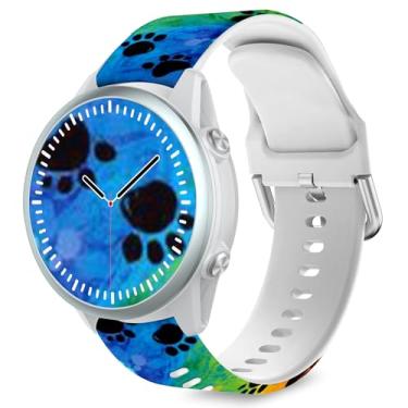 Imagem de Pulseira Lyforaz com estampa de pata compatível com Samsung Galaxy Watch 3 de 45 mm, pulseira fofa de silicone macio de 22 mm para smartwatch Venu 4 de 45 mm/3/2/Forerunner 570 de 47 mm/970/965/955