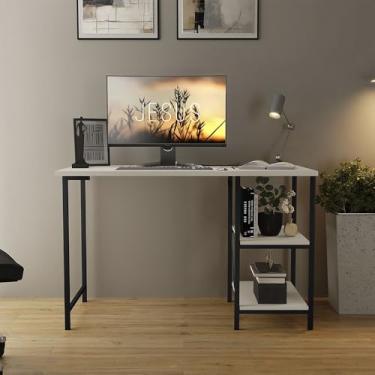 Imagem de Escrivaninha Mesa Office Industrial 110cm para Notebook, Mesa de Estudo Home Office com Prateleiras(Preto com Off White)