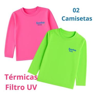Imagem de Kit 02 Camisetas Térmicas Bebê Unissex - Sonho & Baby, Rosa com verde,