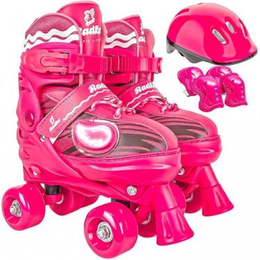 Imagem de Roller Patins Quad 4 Rodas Rosa + Kit Proteção Com Regulagem 30 A 41 -