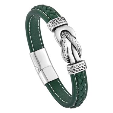 Imagem de FYNSBLE Pulseira masculina de couro com nó infinito, aço inoxidável, preto/marrom, couro legítimo, pulseira trançada, joia de presente para homens, pai e marido, 9.05 IN(23 cm), Sem Pedra Preciosa