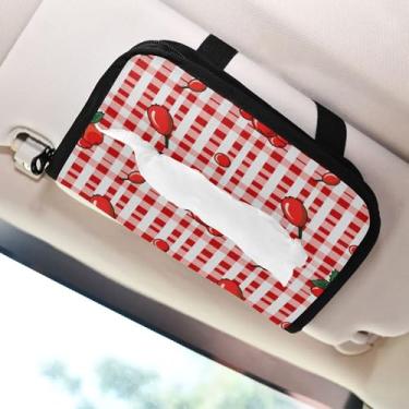 Imagem de SEHANY Porta-lenços de carro xadrez vermelho cereja, caixa de lenços para carro, viseira solar, porta-guardanapos, dispensador de máscara de carro retangular, caixa de lenços de papel de veículo para