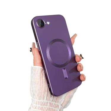 Imagem de ankofave Capa de telefone magnética para iPhone 16e, com protetor de lente de câmera, compatível com magnético, à prova de choque, capa de telefone de silicone metálico macio com brilho metálico para