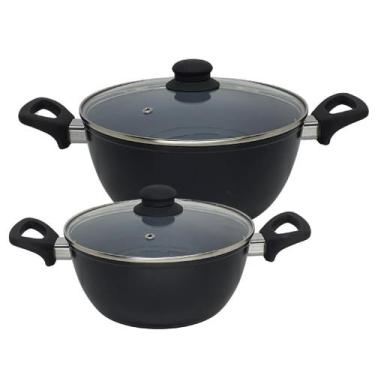 Imagem de Jogo 2 Panela Caçarola Indução Revestimento Cerâmica Antiaderente Tamp