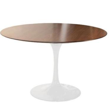 Imagem de Mesa de Jantar Tulipa Saarinen Redonda 150 cm Tampo Imbuia Base Branca