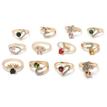 Imagem de YITANA 50 peças de anéis a granel, itens de atacado para revenda, joias de aniversário coloridas para mulheres, Metal, Zircão criado