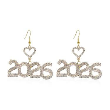 Imagem de Brincos de strass 2026, brincos de argola com tema de ano brilhante para festa de formatura de ano novo, joias de cristal modernas para mulheres, Medium, Acrílico, Sem pedra preciosa