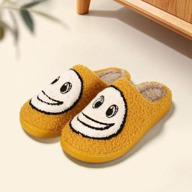 Imagem de Chinelos Smile Face para mulheres e homens, retrô, macio, macio, quente, para casa, antiderrapante, estilo casal, sapatos casuais, antiderrapantes, forrados com lã, sapatos para casa, para uso interno