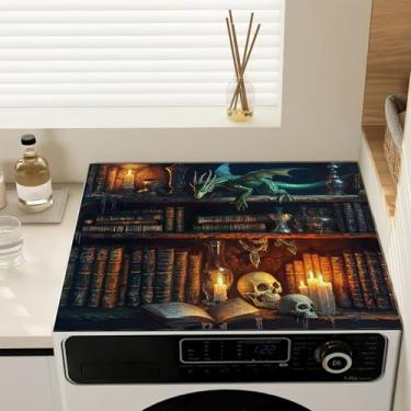 Imagem de Capas de lavadora e secadora para o topo, estante de livros vintage de caveira antiderrapante, capa protetora à prova de poeira para lavanderia e cozinha, 59,9 cm x 50 cm
