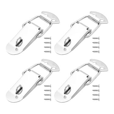 Imagem de AUXBC 4 peças de trava de aço inoxidável com mola com orifício para cadeado, ferragem de trava de fixação de ferrolho para armário caixa de madeira porta-malas, prata (comprimento total de 90 mm/3,54
