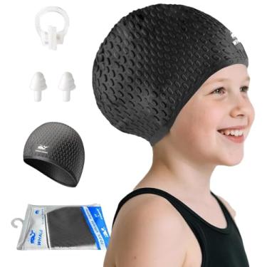 Imagem de Touca de natação infantil, touca de natação de silicone durável à prova d'água, adequada para meninas, meninos, adolescentes de 3 a 15 anos, ajuste confortável sem puxar o cabelo