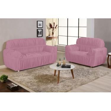 Imagem de capa de sofa 3 e 2 lugares padrao 21 elasticos super ajustavel qualidade premium (ROSA)
