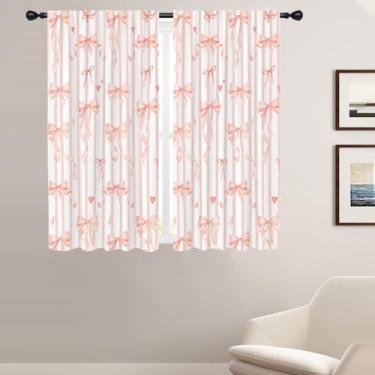 Imagem de Coxila Cortinas de janela com laço rosa claro para quarto 106 x 153 cm, bolso de varão, fofas, meninas, meninas, crianças, branco, blush, princesa, kawaii, pastel, casa, quarto, sala de estar