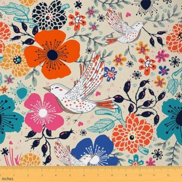 Imagem de Tecido de flores coloridas da The Yard Tecido floral para crianças, adolescentes, meninas, plantas botânicas, estilo rústico, para cama, ambientes externos, projetos faça você mesmo, 5 metros, 457 cm