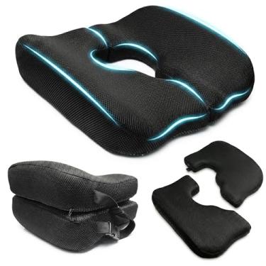 Imagem de Almofada de rosquinha de duas peças para dor no cóccix, almofada de dor de cama grossa 100% de espuma de memória, almofadas de alívio de pressão em forma de T para cóccix e bumbum (preto)