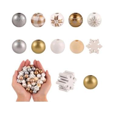 Imagem de Contas Redondas De Madeira De Natal, Madeira Natural De Pinheiro, Tama