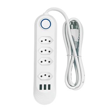 Imagem de Filtro de Linha Extensão Elétrica 4 Tomadas 2m Bivolt - Filtro de Linha Inteligente com Proteção Contra Surtos e 3 USB