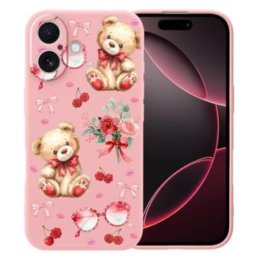 Imagem de MAYCARI Linda capa de óculos com flores de urso para iPhone 16 Pro Max de 6,9 polegadas, compatível com Magsafe, capa de borracha gel macia de silicone líquido de ajuste fino com forro de microfibra à