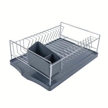 Imagem de Escorredor De Louça Tramontina Plurale Em Aço Inox Com Bandeja Coletora Grafite 61536100