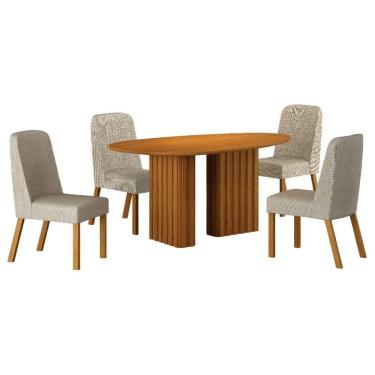 Imagem de Conjunto Sala De Jantar Isis Cinamomo 4 Cadeiras Linho Palha Base Em Madeira 1,35 M Leifer Móveis