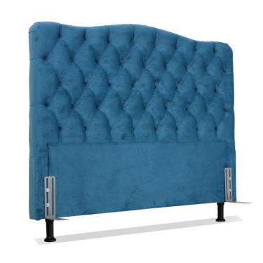 Imagem de Cabeceira de Cama Box Viúva 128 cm Larhome Dunas Suede Veludo Azul