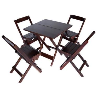 Imagem de Jogo Conjunto 1 Mesa 60x60cm e 4 Cadeiras Bar Dobrável em Madeira Maci