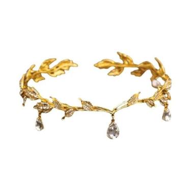 Imagem de Coroa De Fada Vintage Em Bronze Verde Esmeralda Com Folhas De Cristal,