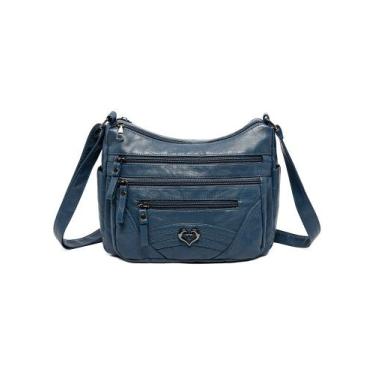 Imagem de Bolsa tiracolo feminina em couro PU de grande capacidade azul lago - t