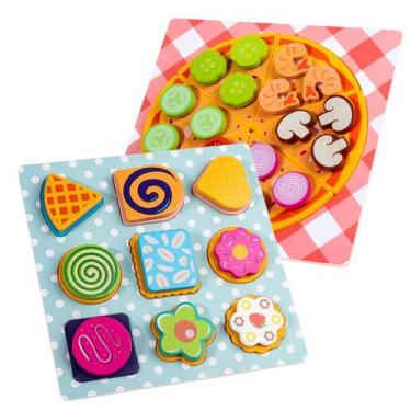 Imagem de Conjunto de pizza e biscoitos Pretend Play, brinquedo de madeira para 