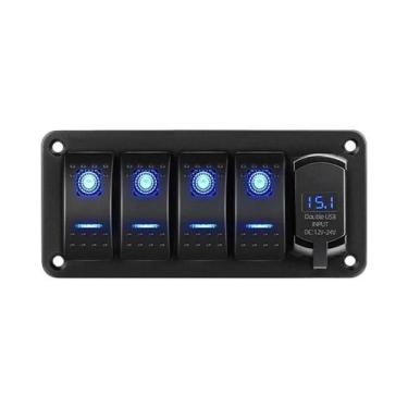 Imagem de Interruptor Gangue Triplo Com Luz De Fundo LED Azul, 5 Pinos, Liga/Des