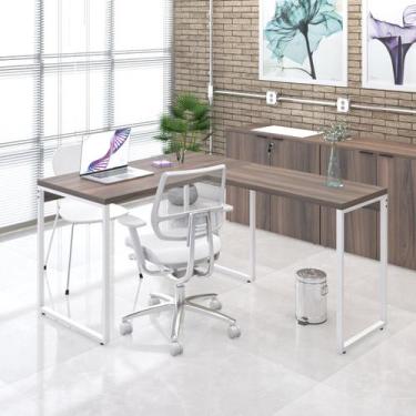 Imagem de Mesa de Escritorio em L Office Kuadra 120cm Est.Branca - Metalig