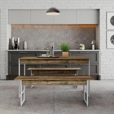 Imagem de Mesa de Jantar C/02 Bancos Tub 135cm Est.Branca - Metalig