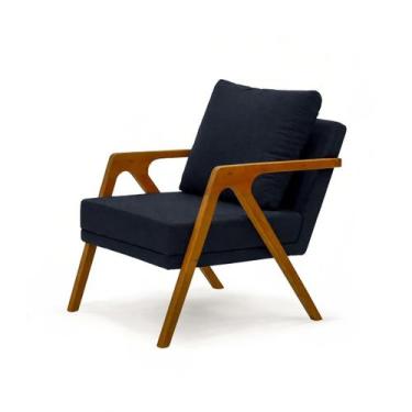 Imagem de Poltrona Mona Pés De Madeira Linho Sala Escritorio Decoração Cor:Bege 