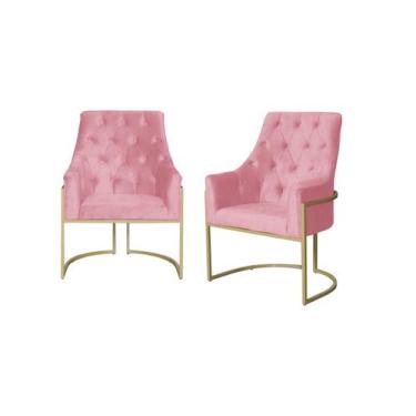 Imagem de Kit 2 Poltronas Decorativa Vick Suede Rosa Base Dourada Ms Decor - Man