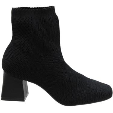 Imagem de Bota Cano Médio Bebecê Salto Bloco Knit Feminina, Preto, 38
