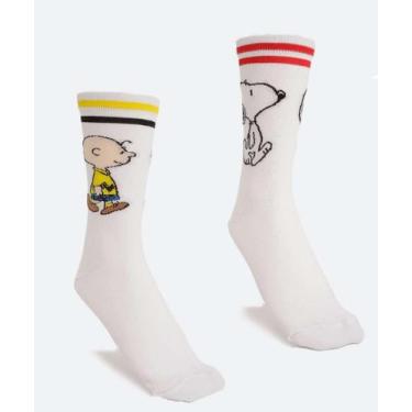 Imagem de Kit 2 Meias Cano Longo Feminina Estampa Snoopy-09667, 34/39, Branco