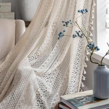 Imagem de Cortinas JOOJA Boho Lace Sheer Beige, 2 painéis, 150x213cm, crochê