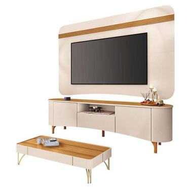 Imagem de Rack Bancada Elara E Painel Armony Com Mesa De Centro Cadenza Off White Cinamomo - Hb Móveis