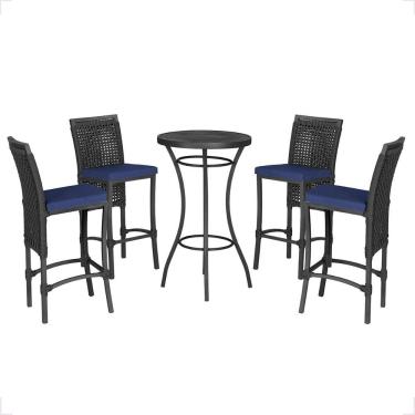 Imagem de Mesa Bistro E 4 Banquetas Roma Preta Corda Náutica 10 Preta