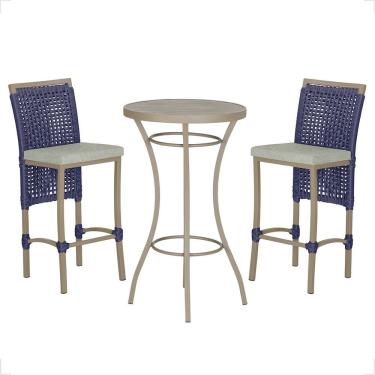 Imagem de Mesa Bistrô 2 Banquetas Roma Fendi Corda Náutica 3 Trama Azul
