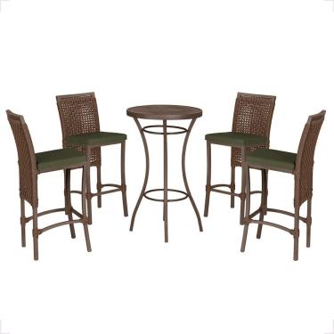 Imagem de Mesa Bistro E 4 Banquetas Roma Marrom Corda Náutica 12 Marrom