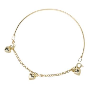 Imagem de Bracelete Berloques 20mm 3 Corações Amarelo Em Ouro 19 Cm Amarelo 19 C