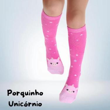 Imagem de Par de Meias 3/4 Infantil Divertida Colorida Fofa Gata - Vários Modelo