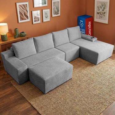 Imagem de Sofá Modular Evo de 4 Lugares com apoio Chaise Dir Evo. Four 3,40m Boost Tech em Velourê Cama inBox