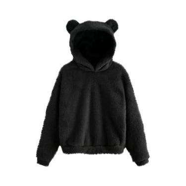 Imagem de Moletom Feminino De Inverno Com Capuz De Pelúcia, Manga Longa, Orelhas