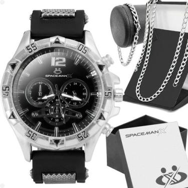 Imagem de Relogio Masculino Prateado + Cordão Prata Grumet qualidade premium cas