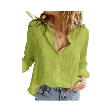 Imagem de Blusa Casual Elegante De Algodão E Linho Para Mulheres, Manga Longa, C