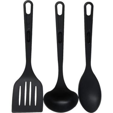 Imagem de Conjunto Utensílios Colher, Concha e Espátula - Nylon - Preto Brinox